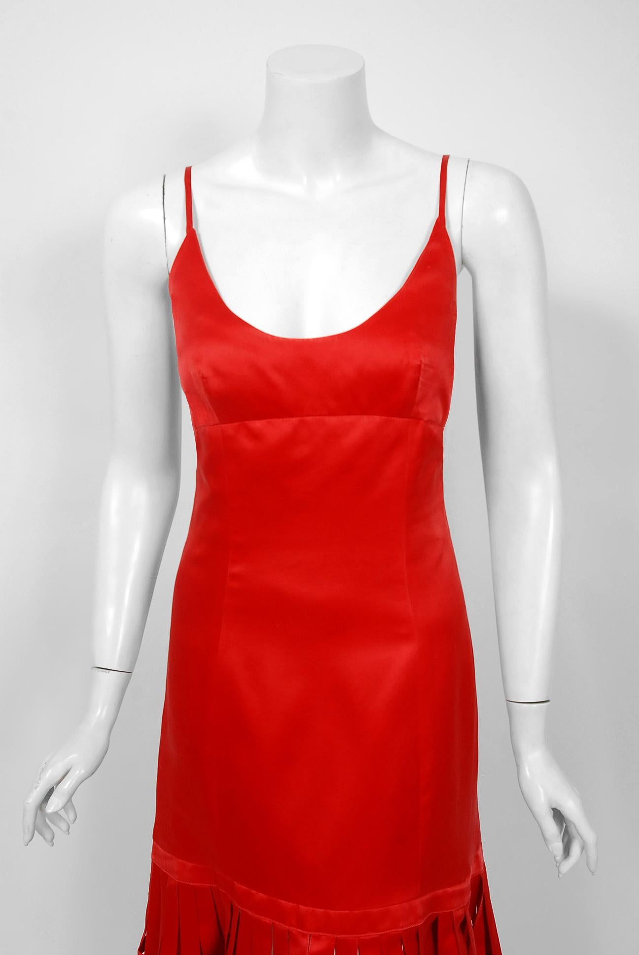 Vintage 1992 Valentino Boutique Red Silk Birdcage Cut-Out Backless Maxi ...