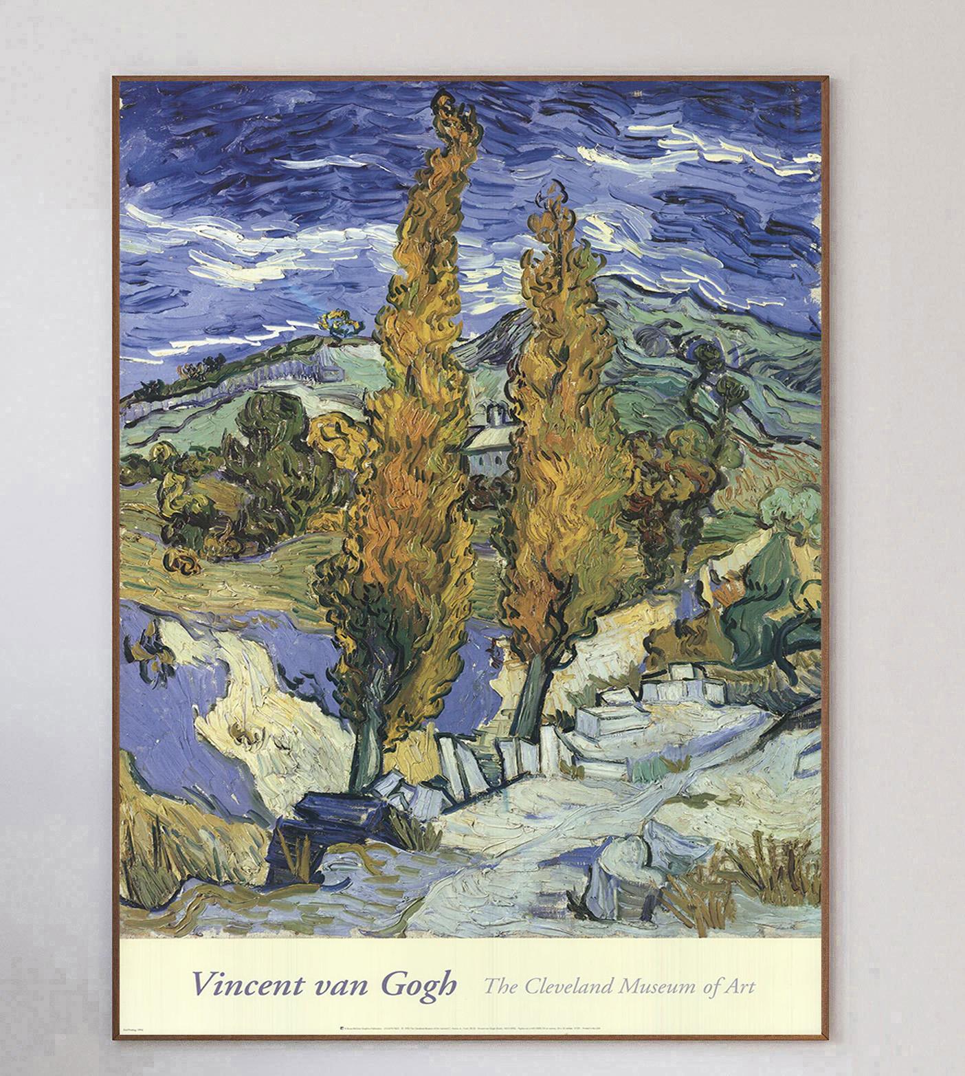 Belle affiche annonçant les œuvres du légendaire peintre expressionniste hollandais Vincent Van Gogh exposées au Cleveland Museum of Art aux États-Unis. L'œuvre représentée est le merveilleux 
