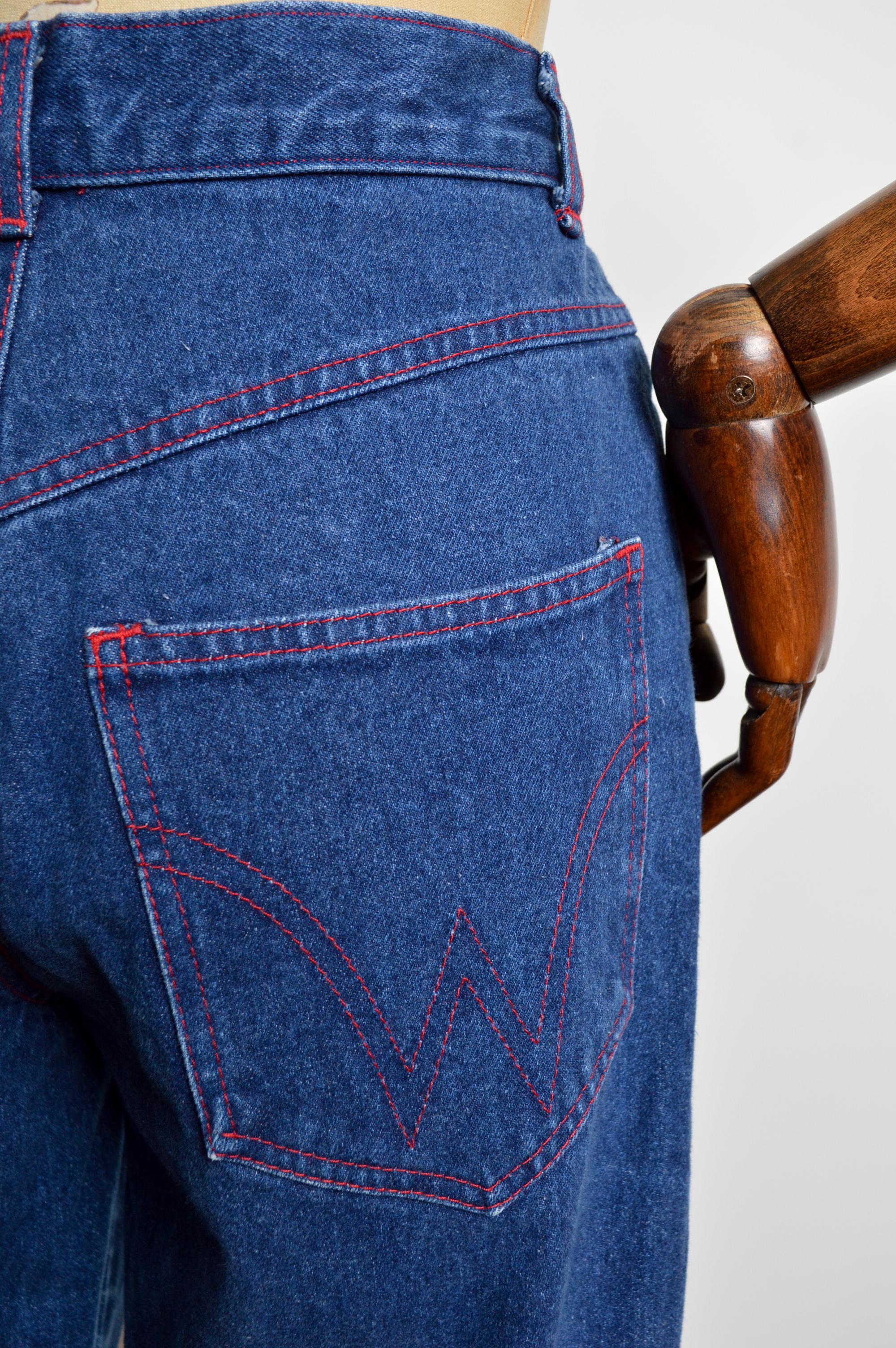 1992 Vivienne Westwood Indigo Dunkelblau Denim Jeans mit hoher Taille im Angebot 6