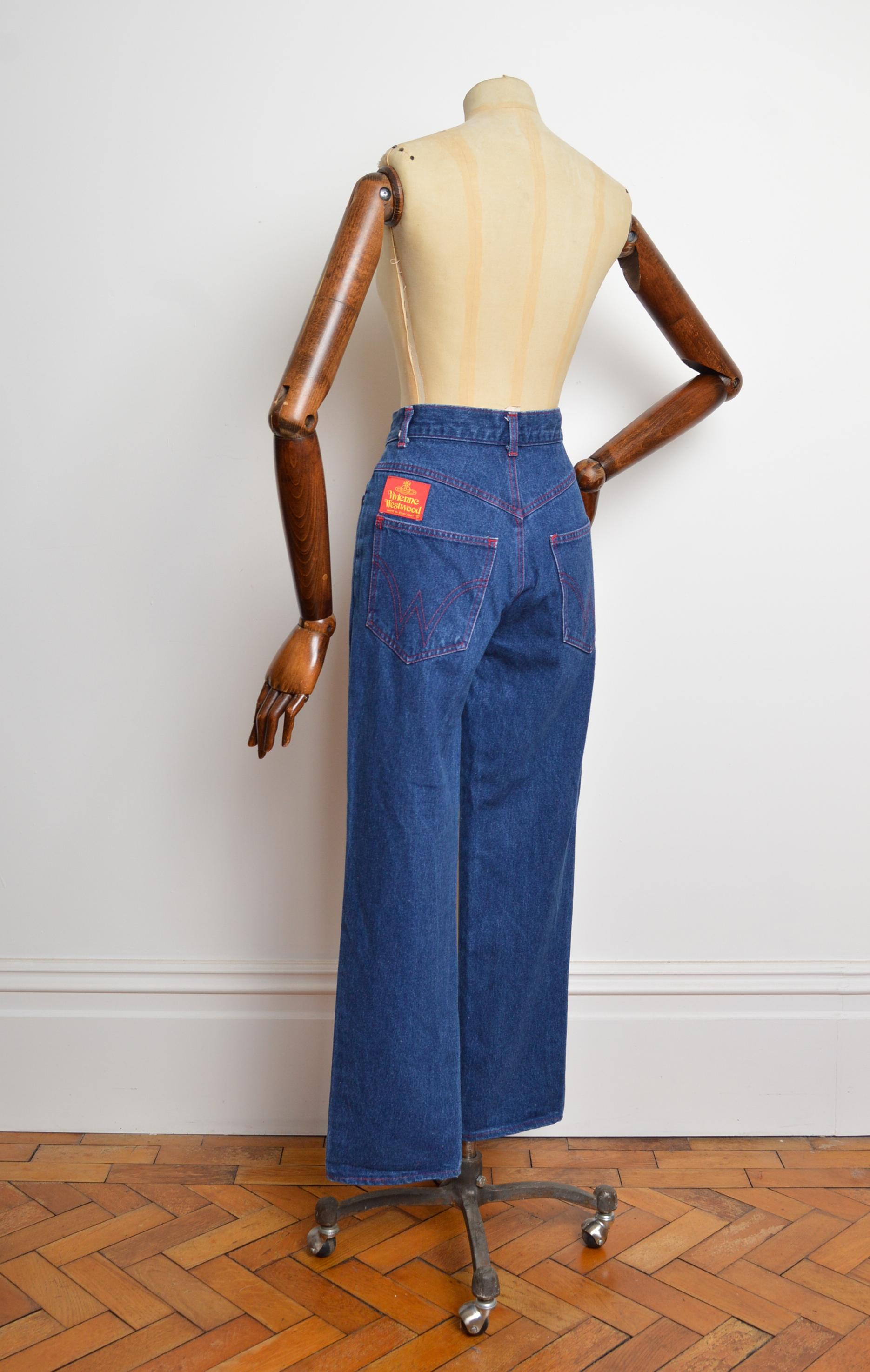 1992 Vivienne Westwood Indigo Dunkelblau Denim Jeans mit hoher Taille im Angebot 2