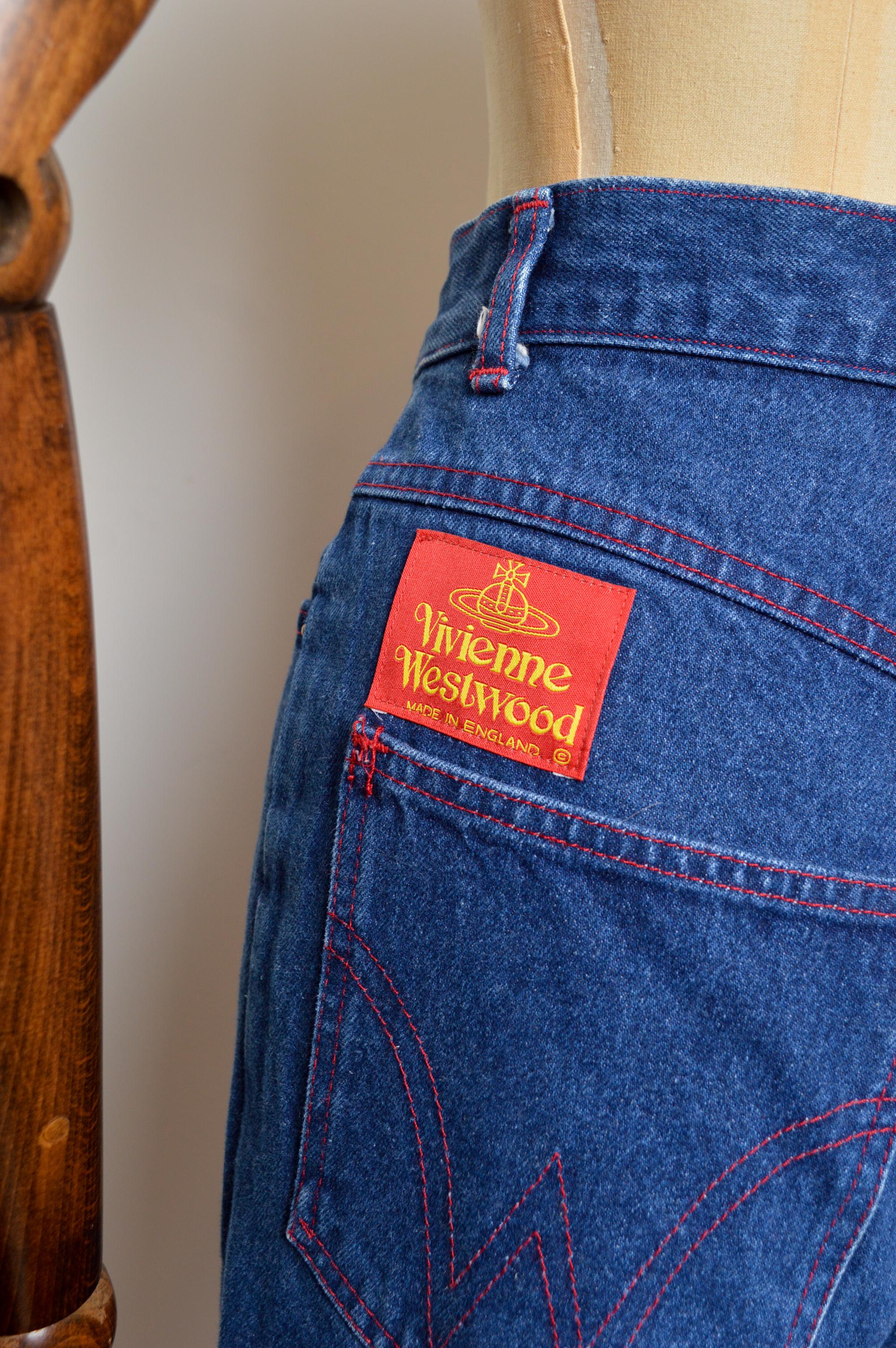 1992 Vivienne Westwood Indigo Dunkelblau Denim Jeans mit hoher Taille im Angebot 4
