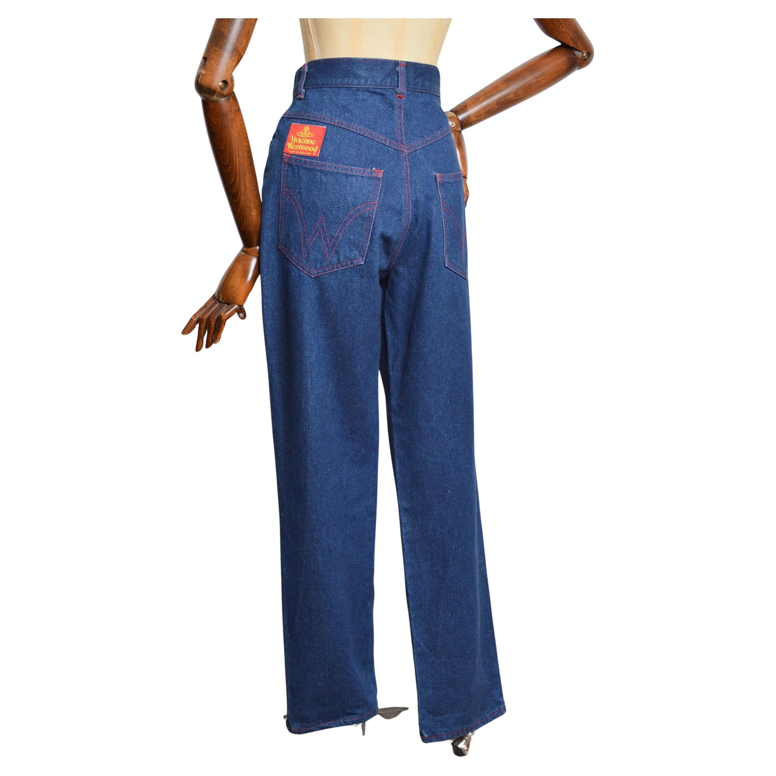 1992 Vivienne Westwood Indigo Dunkelblau Denim Jeans mit hoher Taille