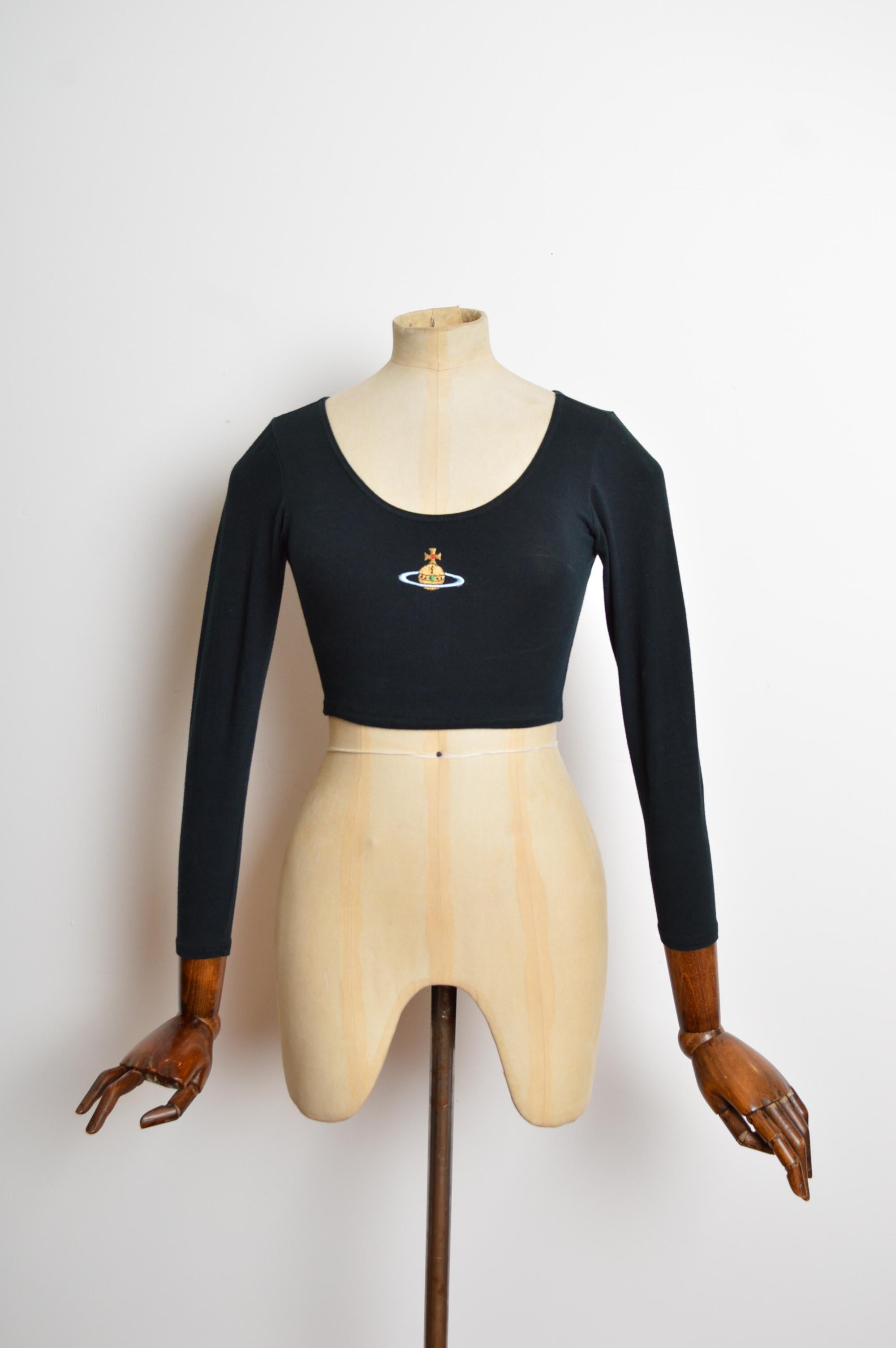 1992 Vivienne Westwood Sock Shop Black Orb detailed long sleeve Crop Top In Fair Condition In Sheffield, GB