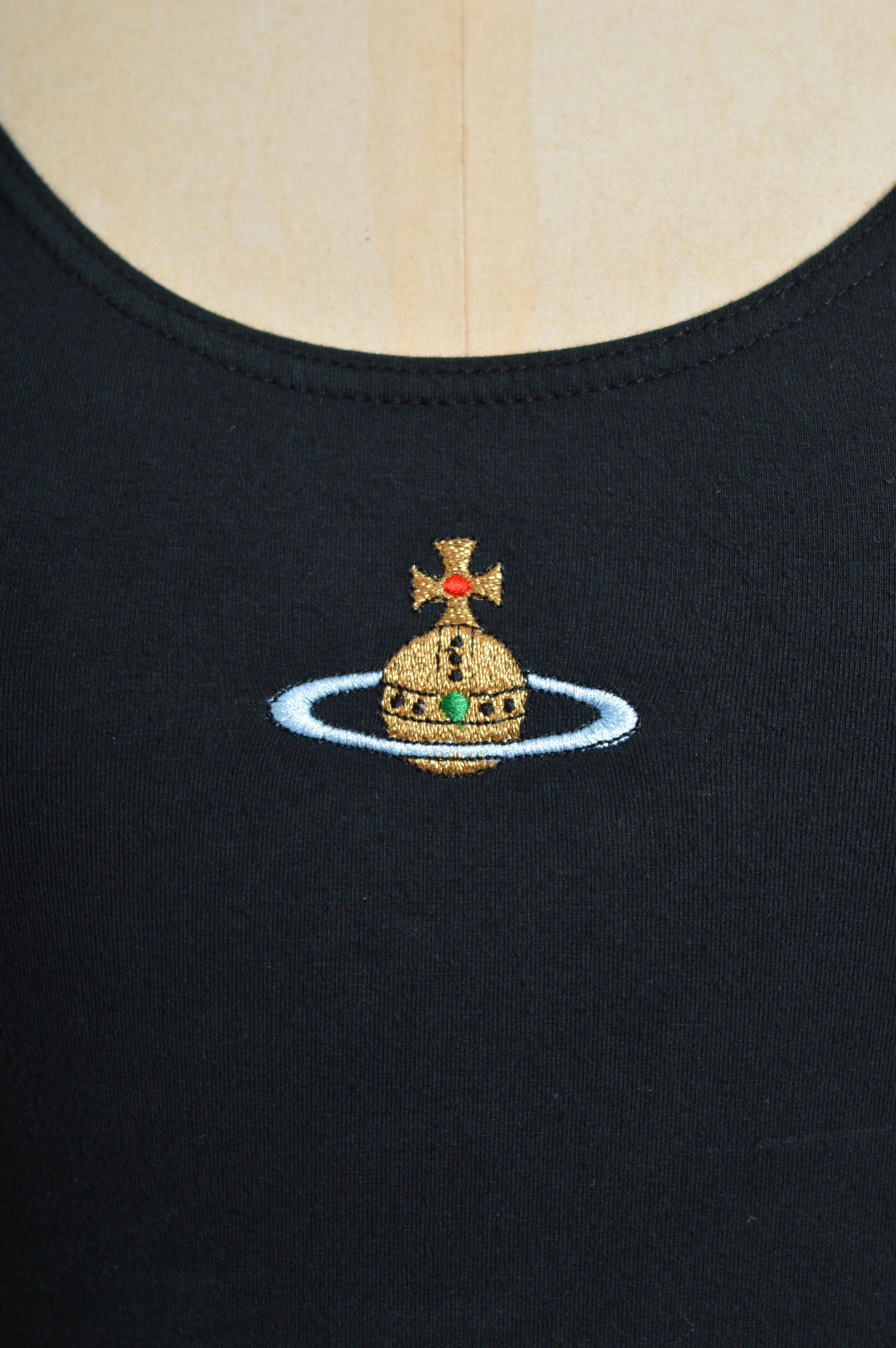 Women's 1992 Vivienne Westwood Sock Shop Black Orb detailed long sleeve Crop Top