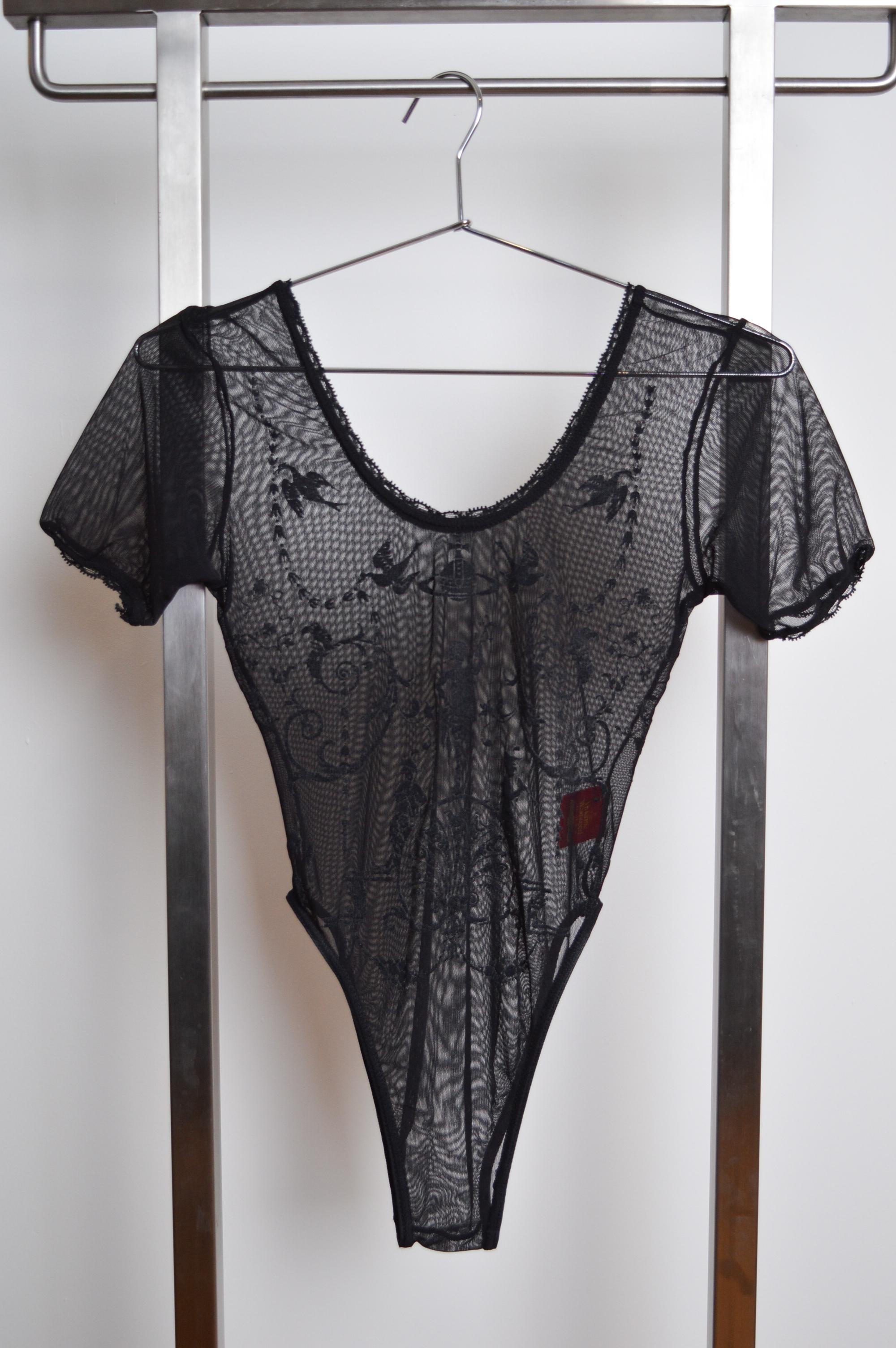 1992 Vivienne Westwood x Sock Shop Schwarzes Toile Bodysuit-Top aus durchsichtigem Mesh in Schwarz im Angebot 3