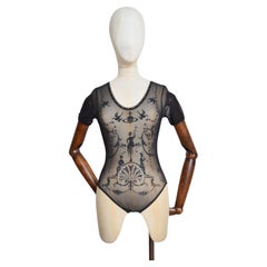 Vintage 1992 Vivienne Westwood x Sock Shop Black Toile Sheer Mesh Bodysuit Top