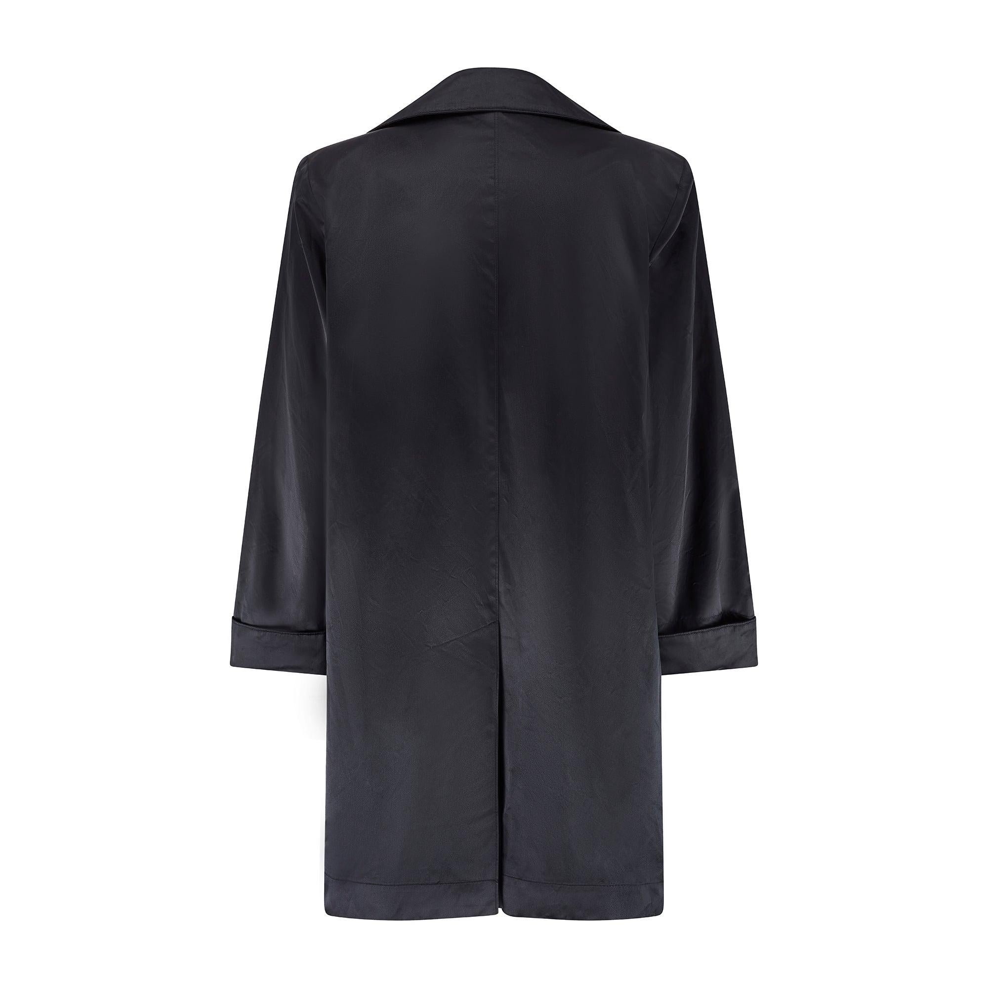 1992 Yves Saint Laurent Double Breasted Black Satin Mac Coat In Excellent Condition For Sale In London, GB