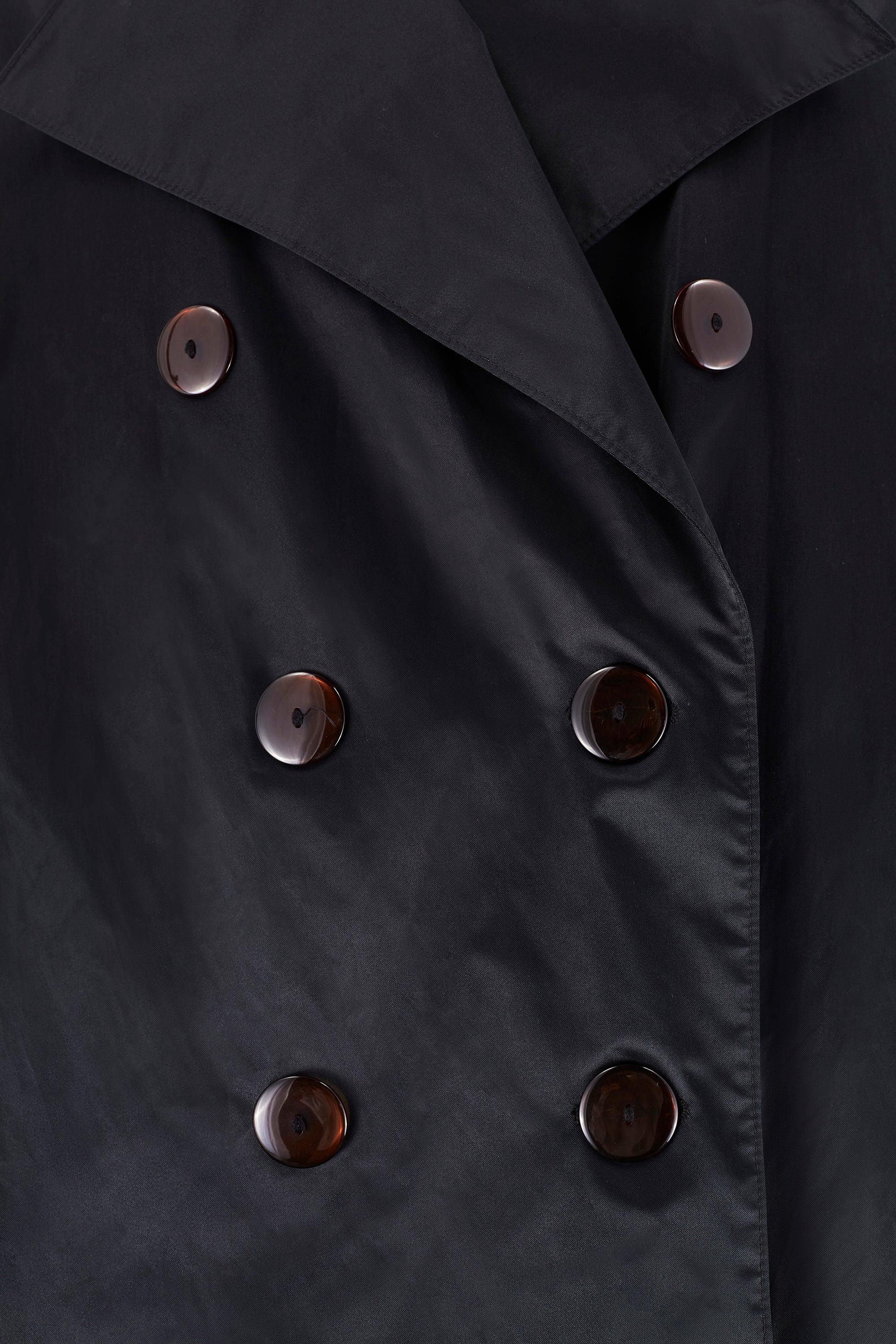 Women's 1992 Yves Saint Laurent Double Breasted Black Satin Mac Coat For Sale