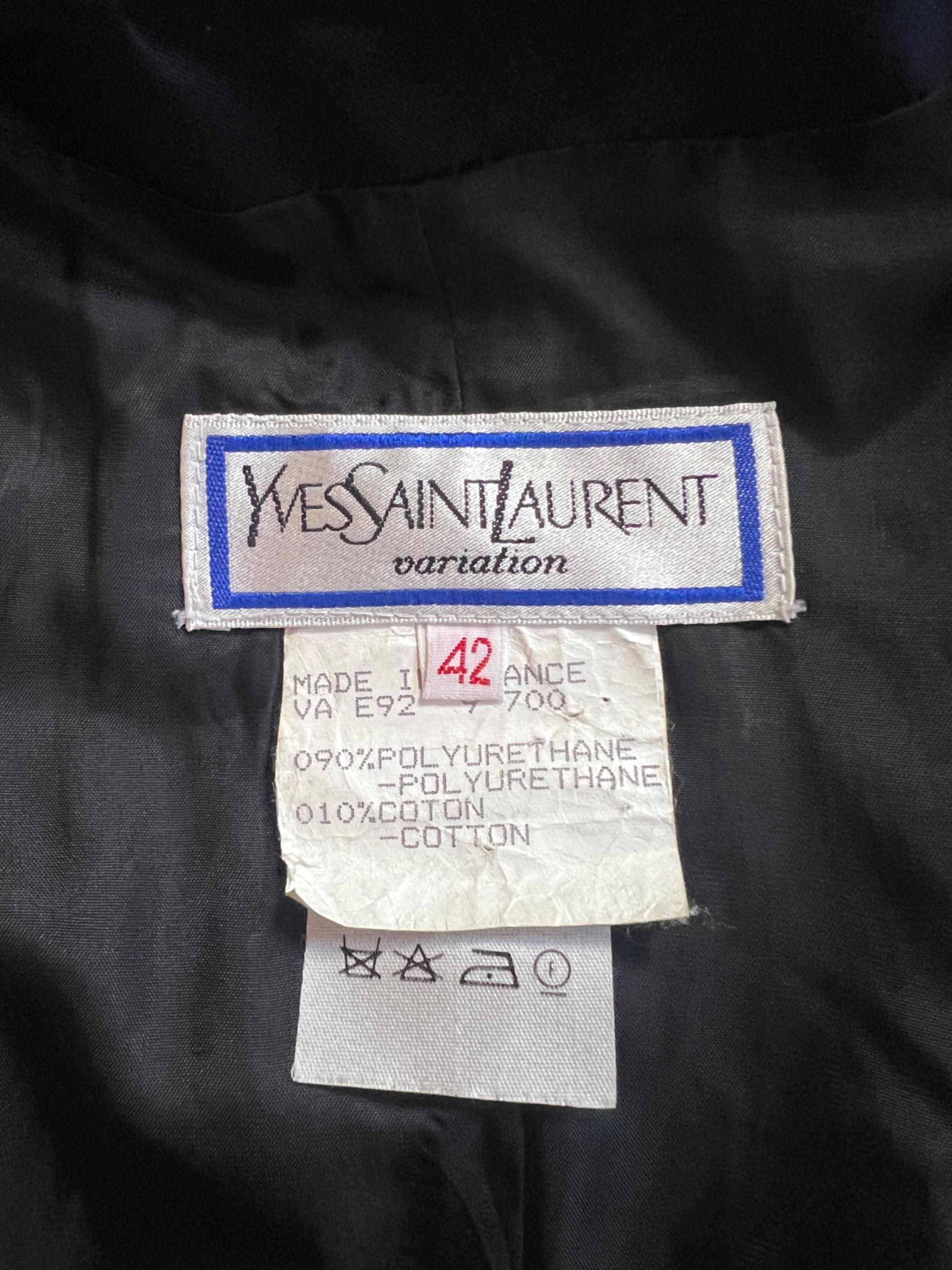 1992 Yves Saint Laurent Double Breasted Black Satin Mac Coat For Sale 1