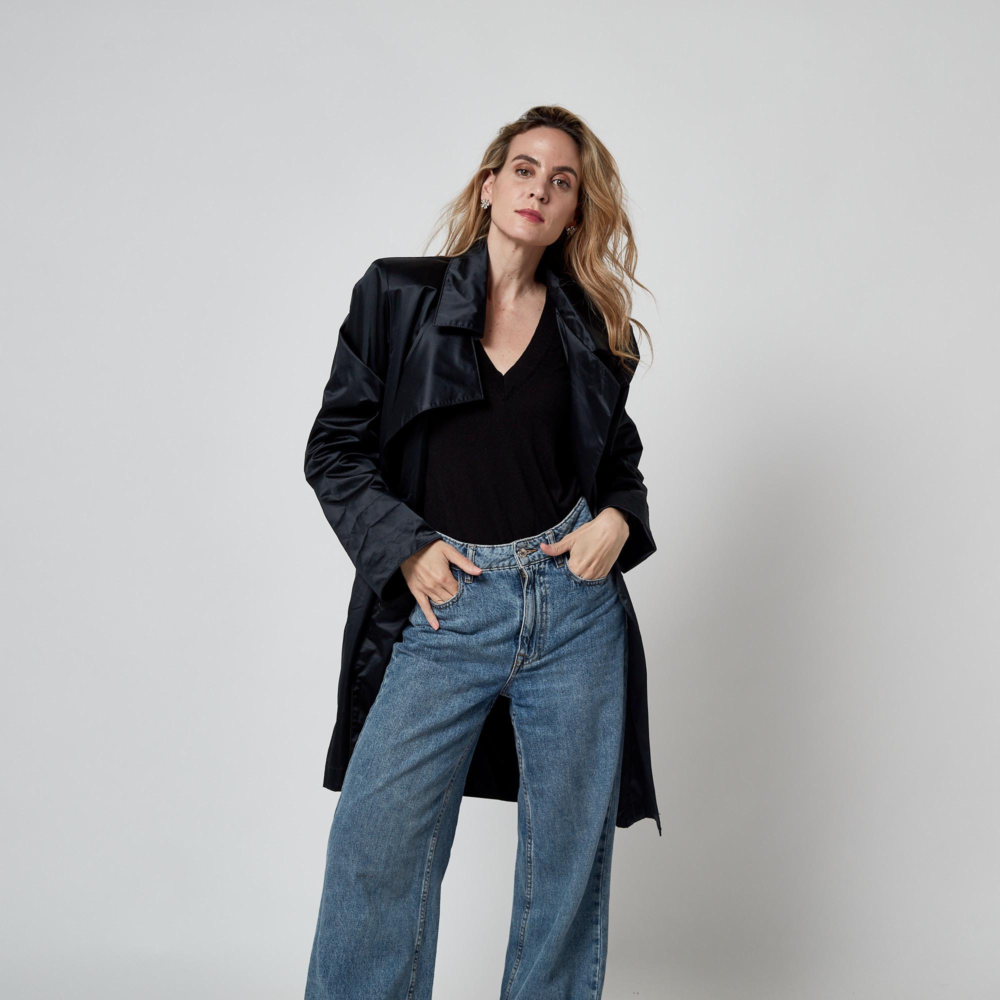 1992 Yves Saint Laurent Double Breasted Black Satin Mac Coat For Sale 3