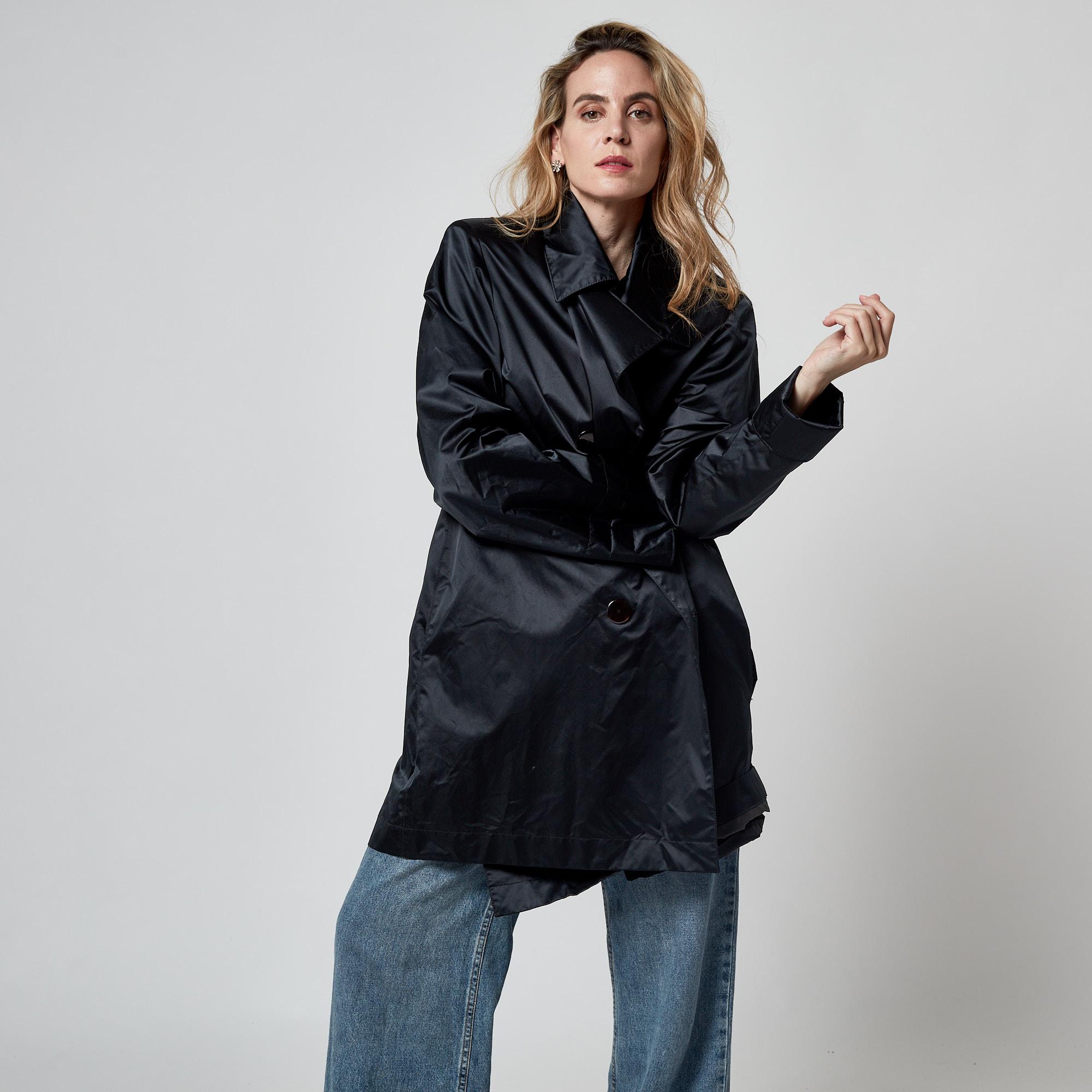 1992 Yves Saint Laurent Double Breasted Black Satin Mac Coat For Sale 4