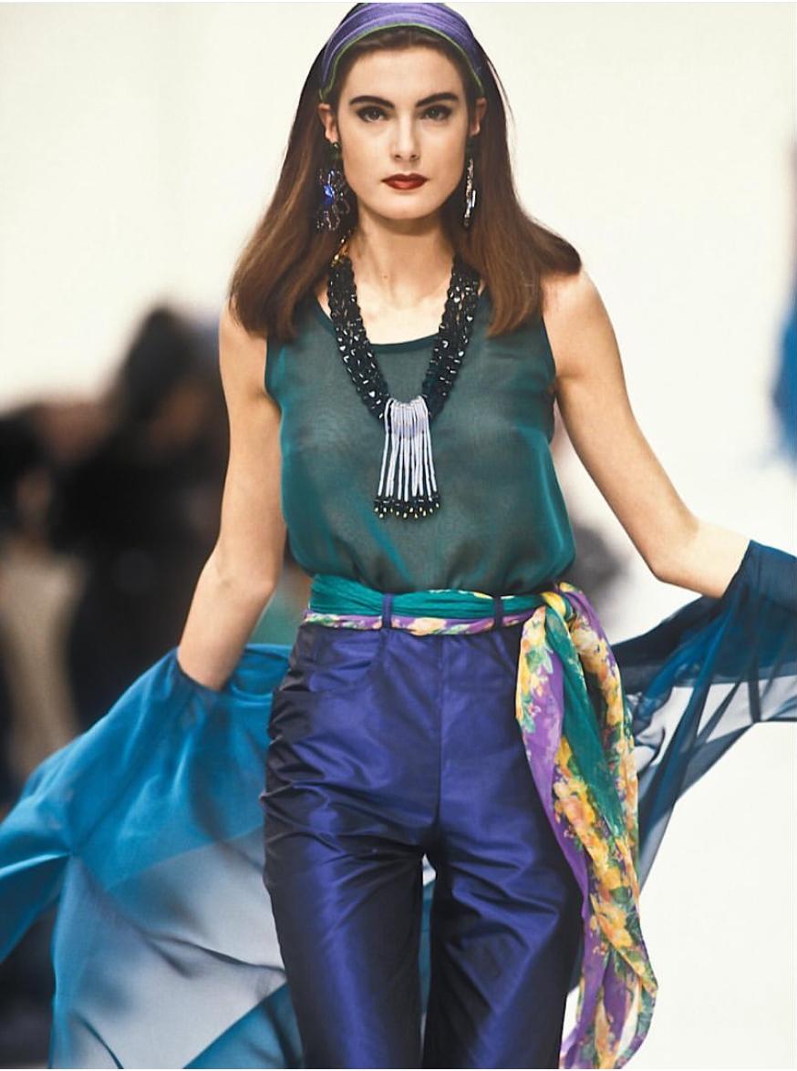 1992 Yves Saint Laurent Runway Documented Irridescent Green Silk Trousers For Sale 7