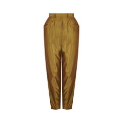 1992 Yves Saint Laurent Runway Documented Irridescent Green Silk Trousers