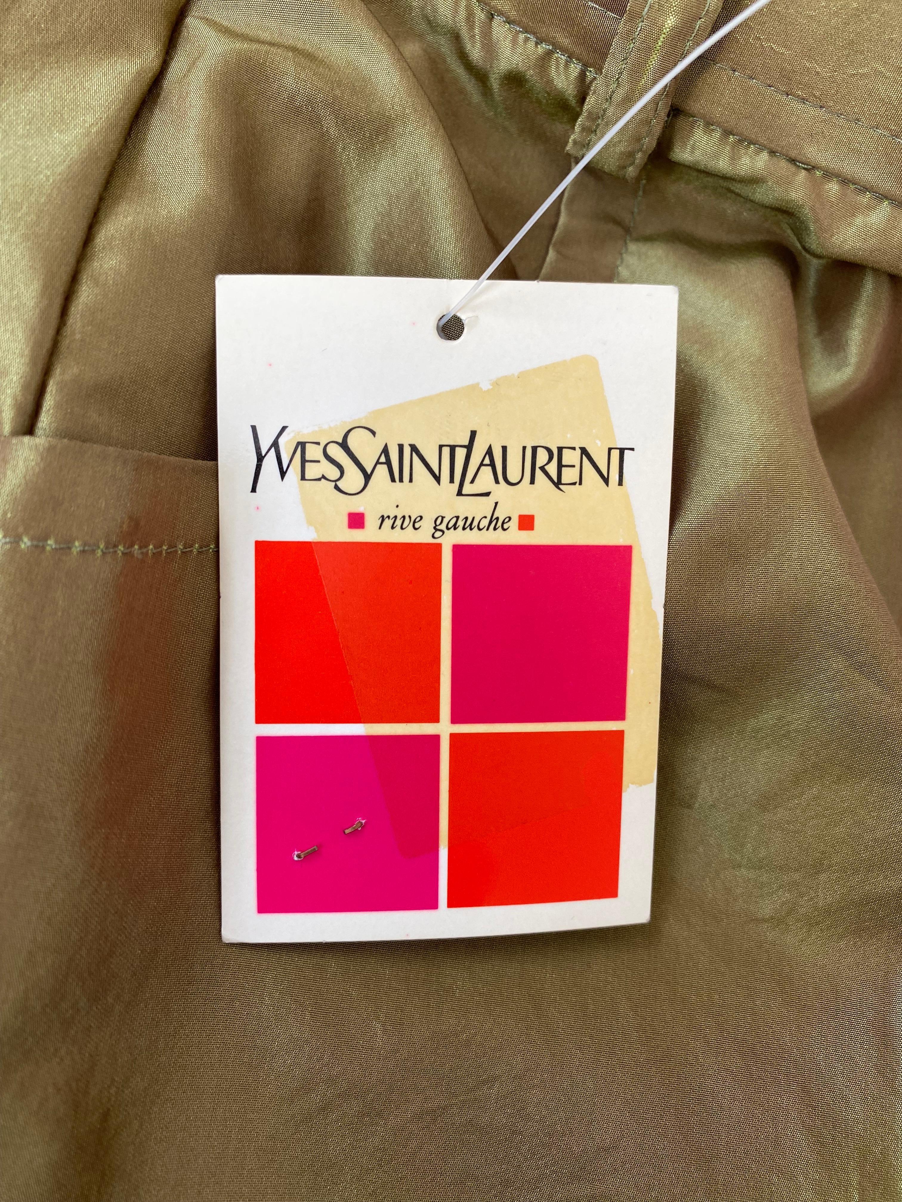 1992 Yves Saint Laurent Runway Documented Irridescent Green Silk Trousers For Sale 4