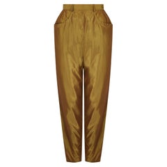 1992 Yves Saint Laurent Runway Documented Irridescent Green Silk Trousers