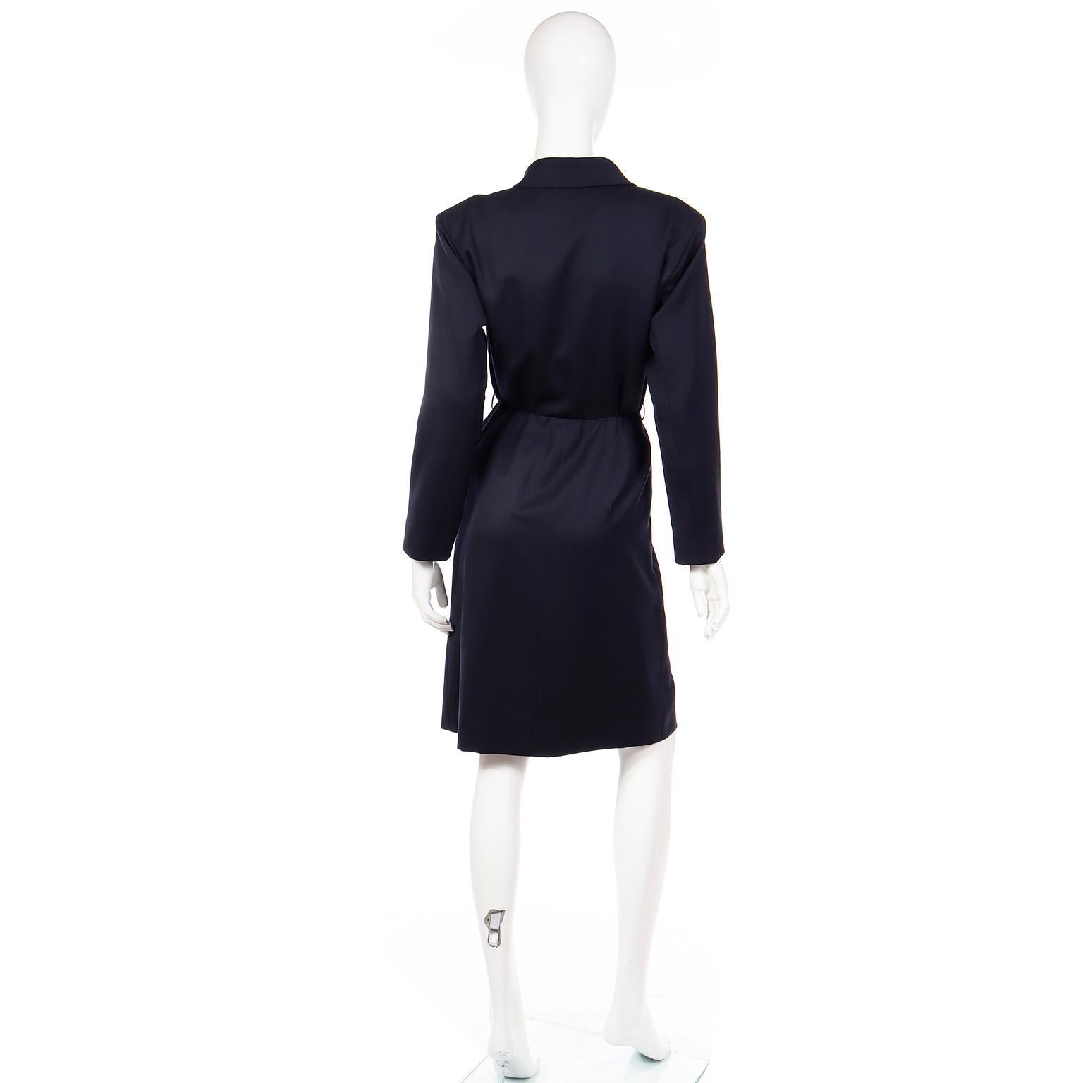 Black 1992 Yves Saint Laurent Vintage Navy Blue Runway Dress W Gold & Crystal Buttons For Sale