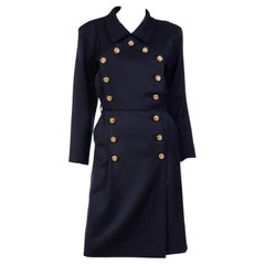 1992 Yves Saint Laurent Vintage Navy Blue Runway Dress W Gold & Crystal Buttons