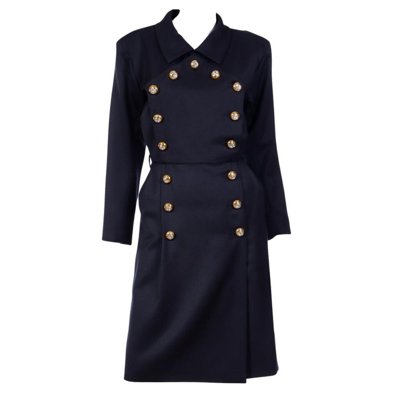 1992 Yves Saint Laurent Vintage Navy Blue Runway Dress W Gold and Crystal  Buttons For Sale at 1stDibs | yves saint laurent 1992, vintage navy buttons