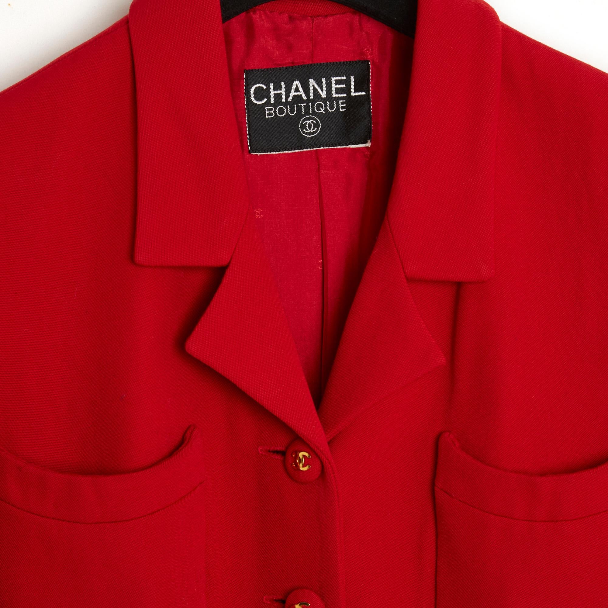 Women's or Men's 1992FW Chanel Red Wool Crepe Dress Iconic Coat FR34/36