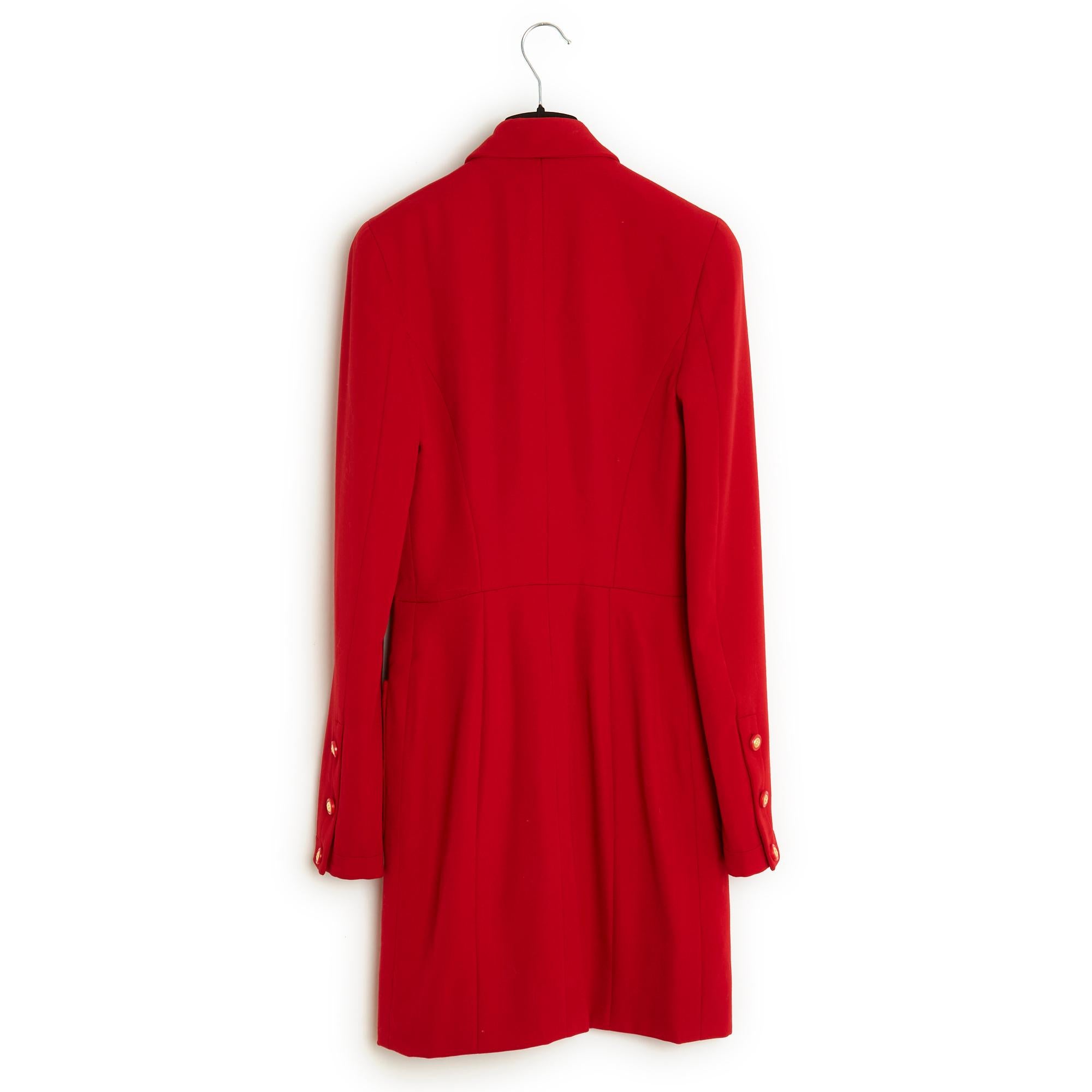 1992FW Chanel Red Wool Crepe Dress Iconic Coat FR34/36 1