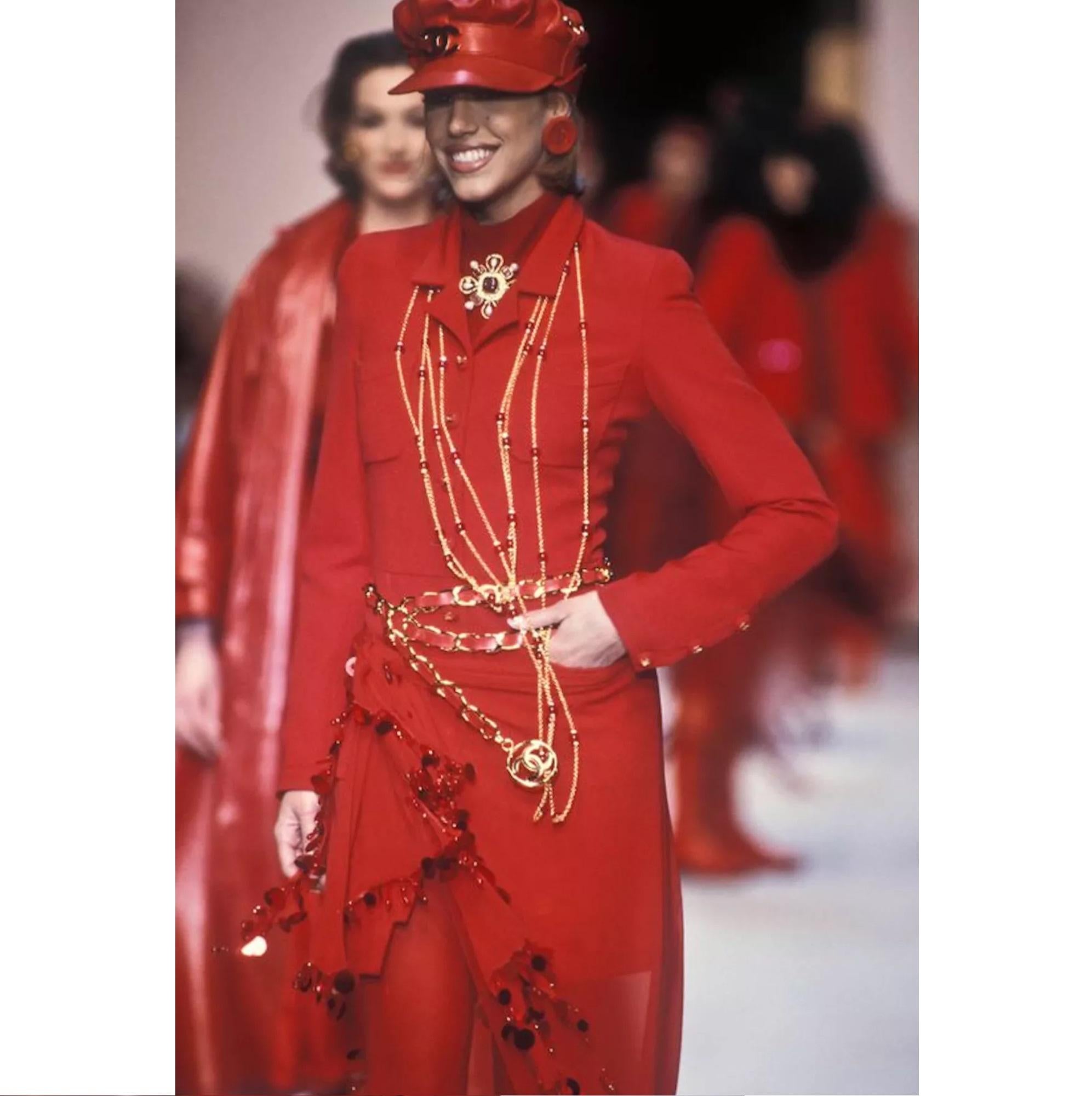 1992FW Chanel Red Wool Crepe Dress Iconic Coat FR34/36 2