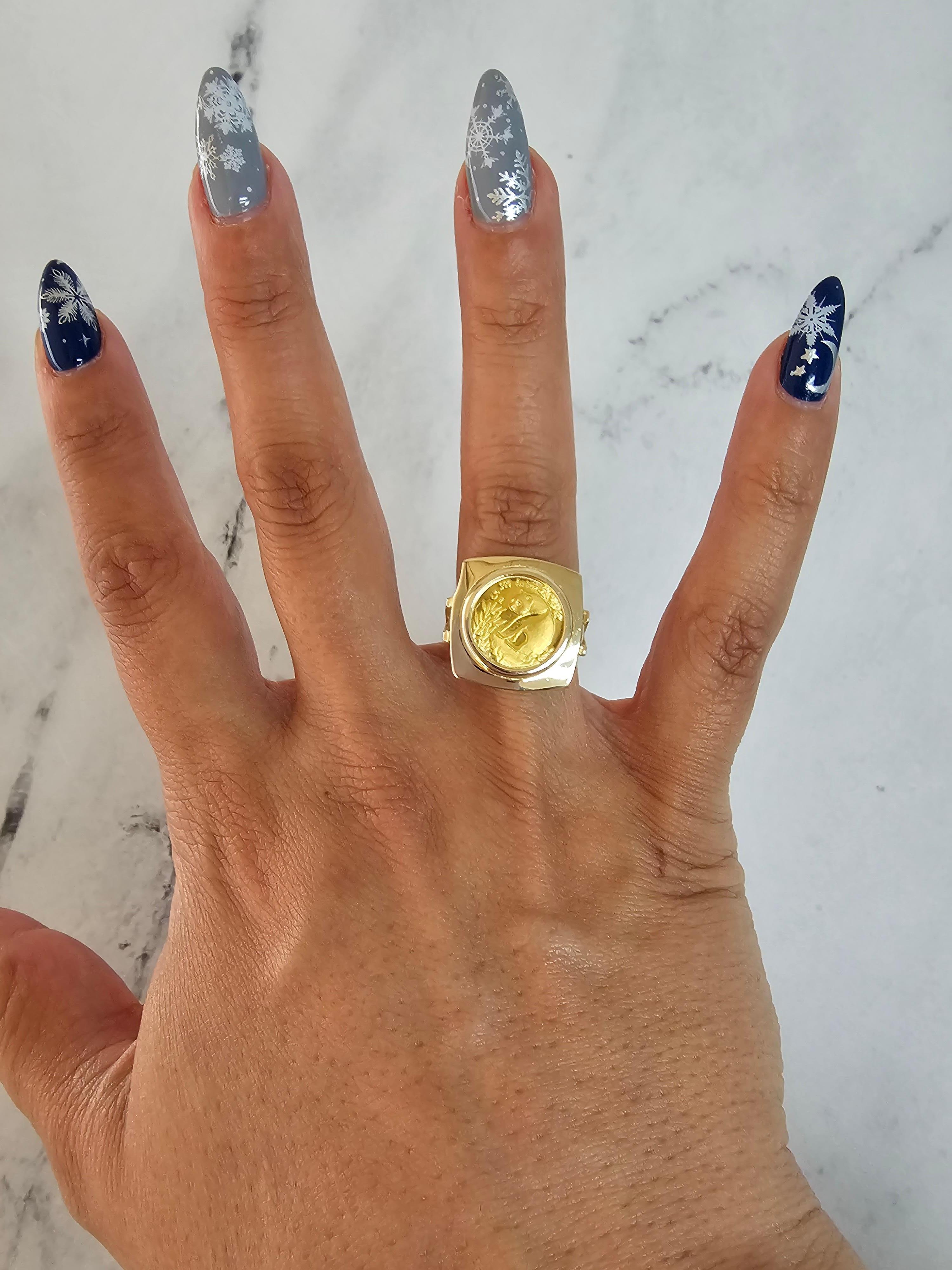 da uomo o donna 1993 Anello Panda in oro fino da 1/20Oz con castone quadrato lucido in vendita