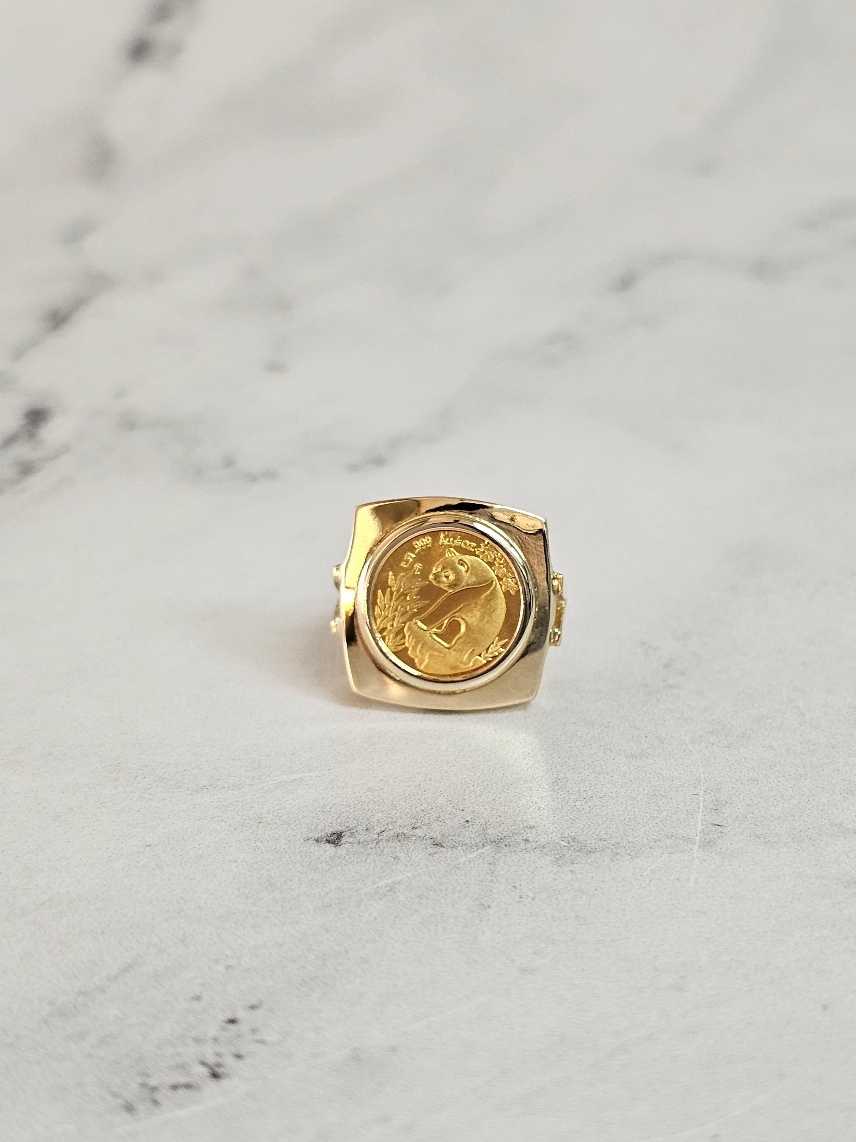 1993 Anello Panda in oro fino da 1/20Oz con castone quadrato lucido in vendita 1