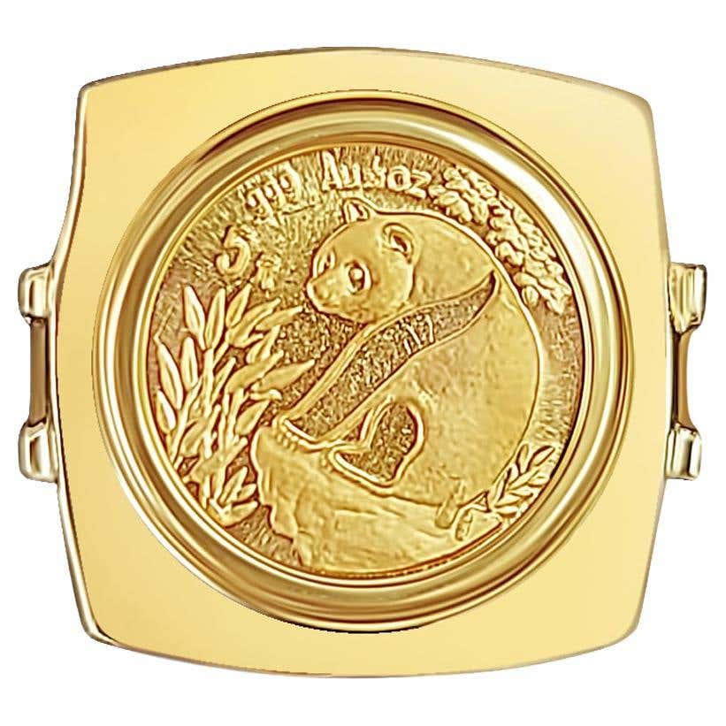 Panda 1/20OZ Fine Gold Panda Rope Coin Ring 14k Yellow Gold For Sale at ...