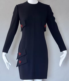1993 A/W GIANNI VERSACE Navy Blue With Contrasting Red Buttons Wool Dress
