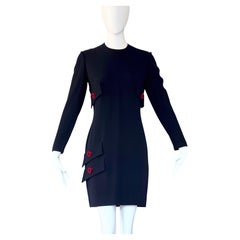 1993 A/W GIANNI VERSACE Navy Blue With Contrasting Red Buttons Wool Dress