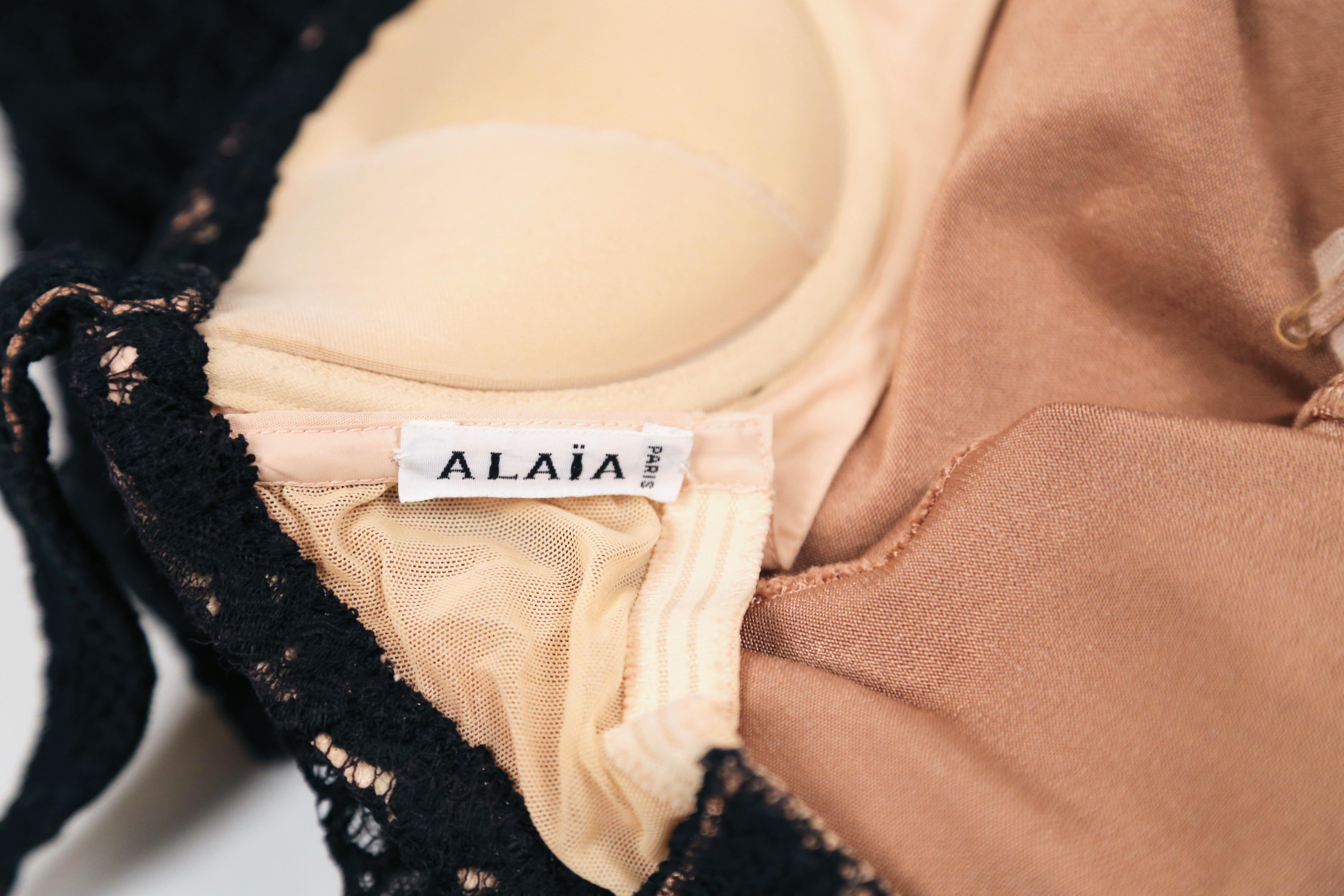 1993 AZZEDINE ALAIA black lace dress with molded bustier For Sale 5