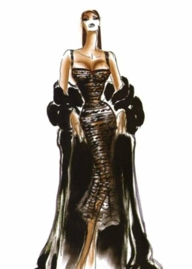 1993 AZZEDINE ALAIA black lace dress with molded bustier For Sale 4