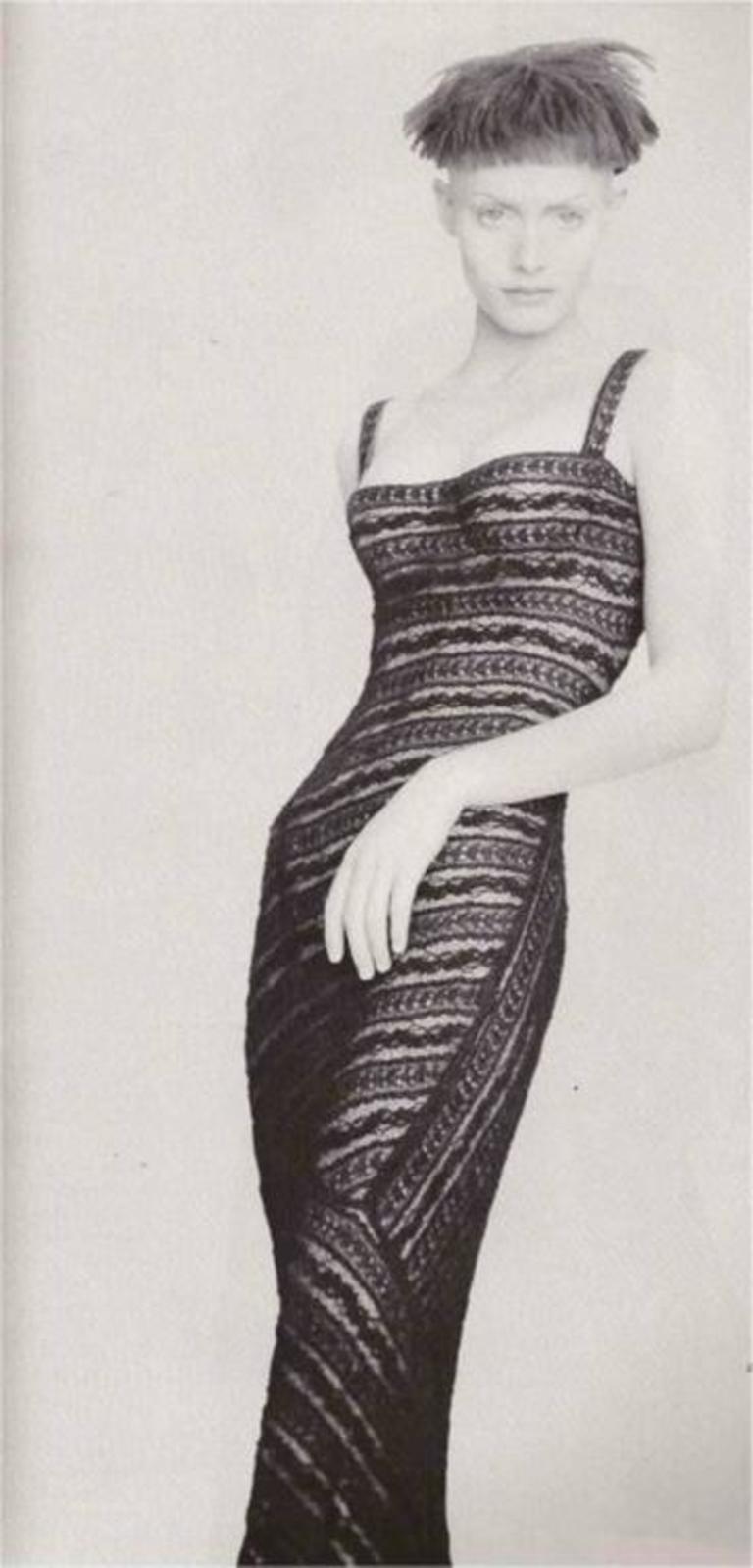 1993 AZZEDINE ALAIA black lace dress with molded bustier For Sale 8