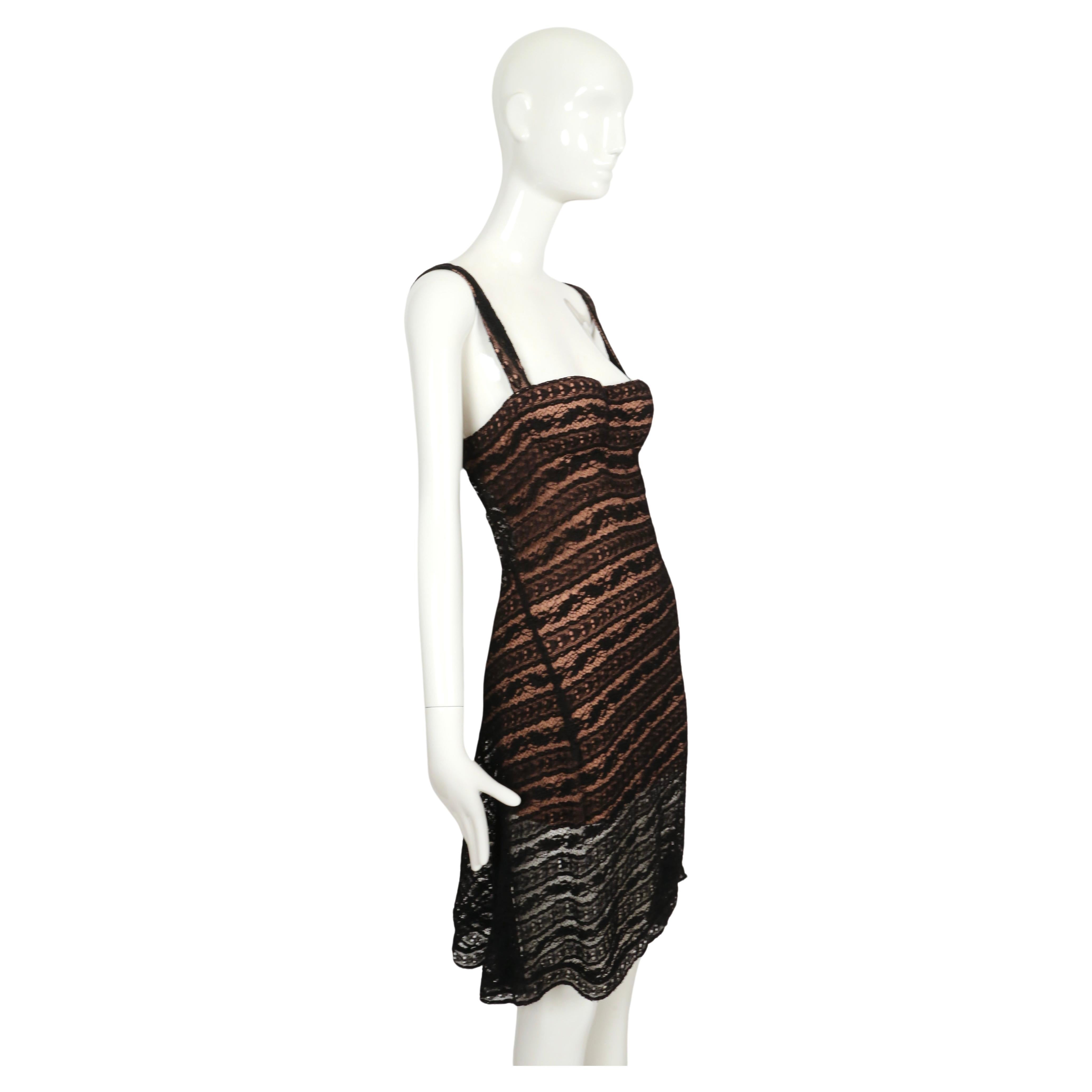 Women's 1993 AZZEDINE ALAIA black lace dress with molded bustier For Sale