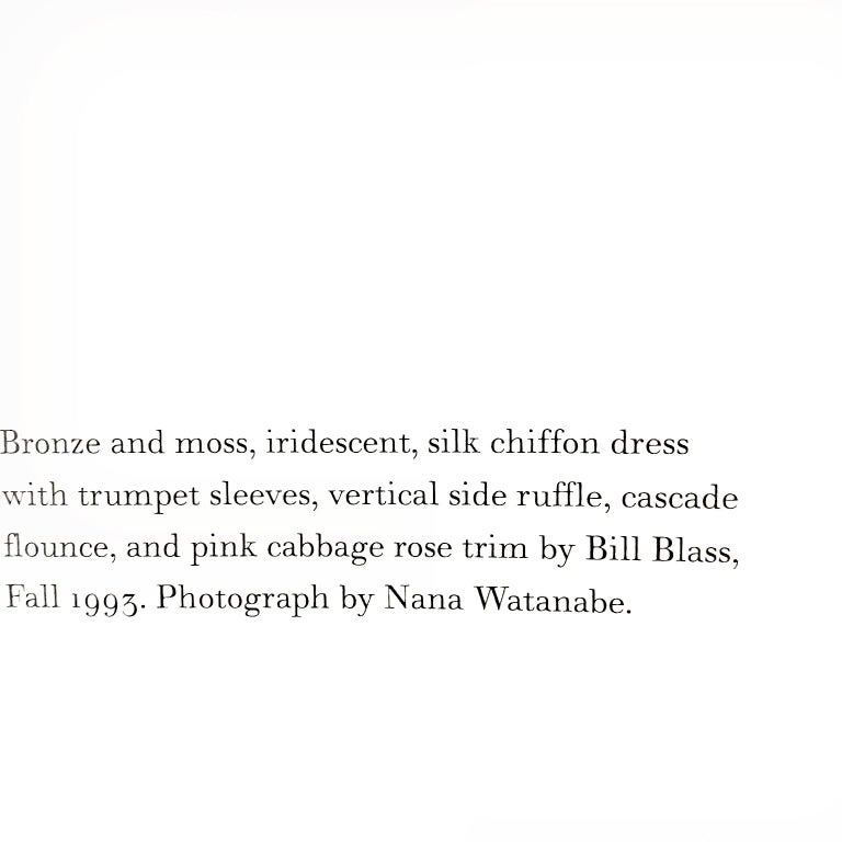 1993 Bill Blass Vintage Runway Dress in Iridescent Sage Green Silk w/ Ruffles  For Sale 5