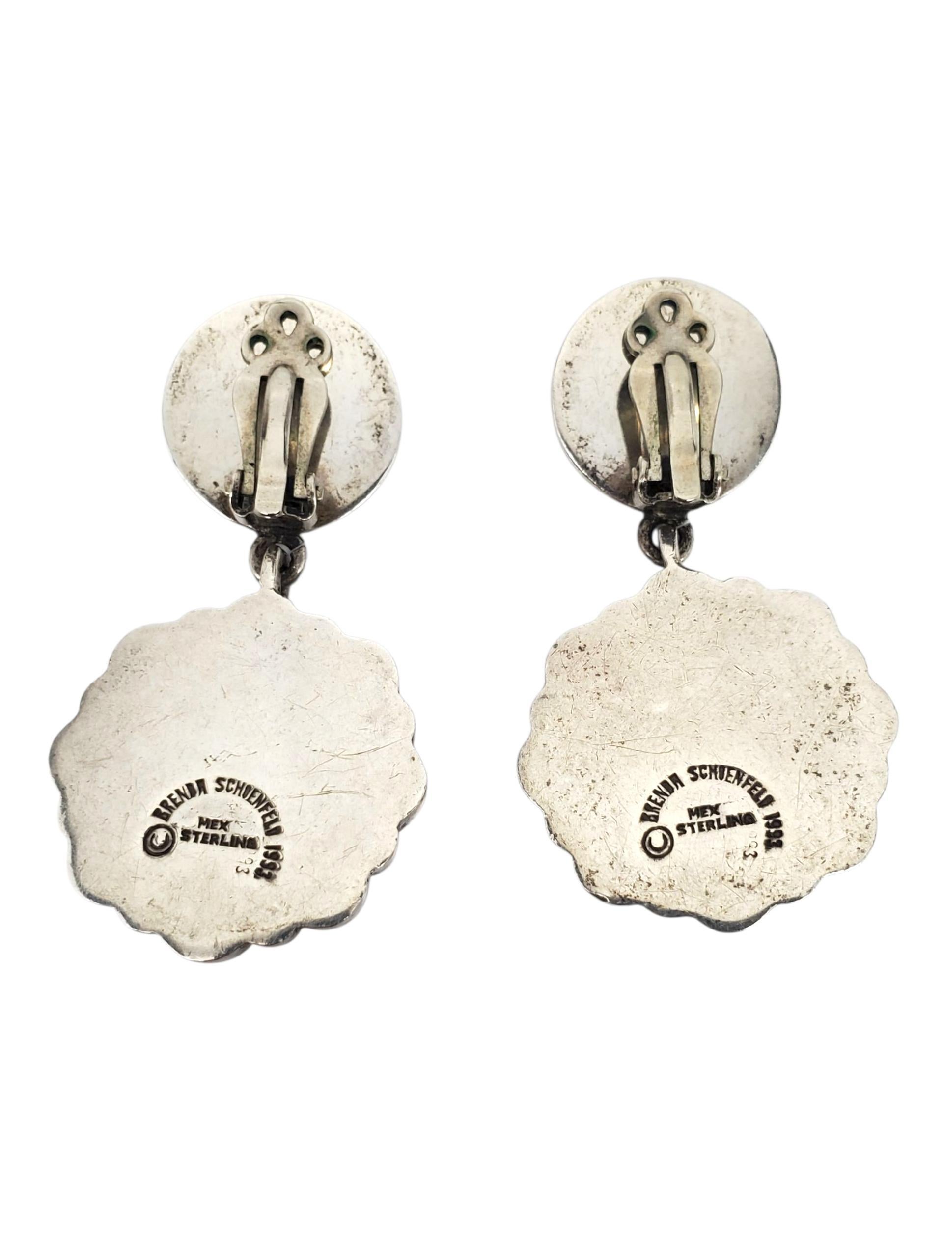 Donna 1993 Brenda Schoenfeld Orecchini a clip a forma di fiore gonfio e penzolante in argento #22437 in vendita