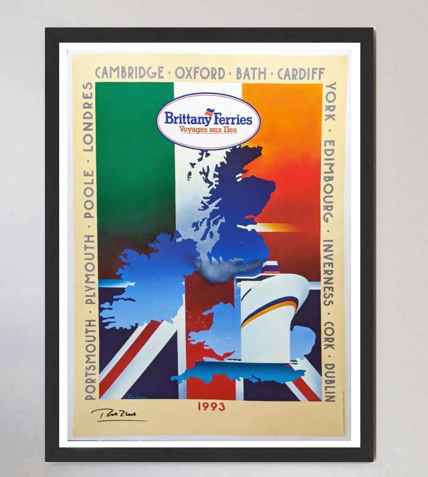 Late 20th Century 1993 Brittany Ferries - Razzia Signed Original Vintage Poster For Sale