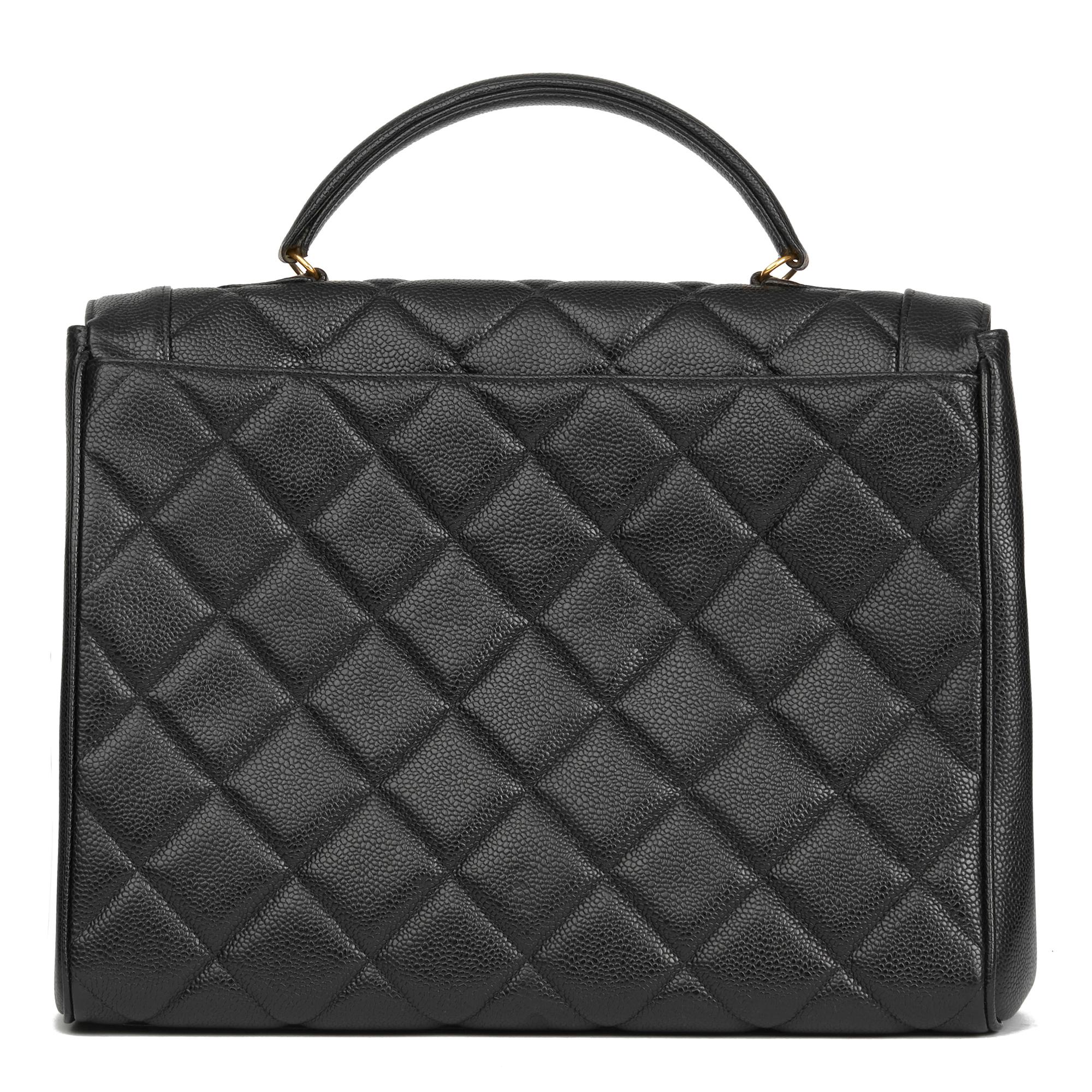 Women's 1993 Chanel Black Quilted Caviar Leather Vintage Classic Kelly