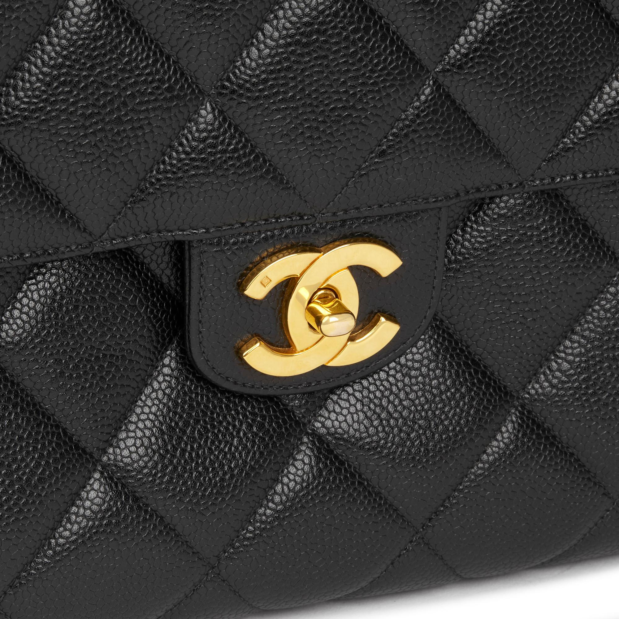 1993 Chanel Black Quilted Caviar Leather Vintage Classic Kelly 2
