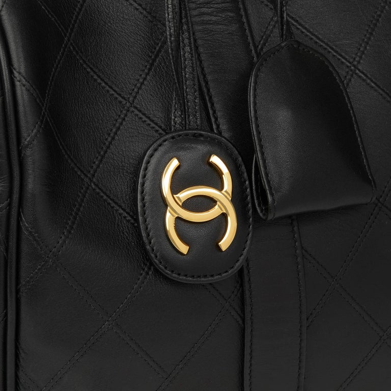 1993 Chanel Black Quilted Lambskin Leather Boston 35 at 1stDibs