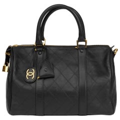 1993 Chanel Black Quilted Lambskin Leather Boston 35