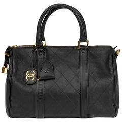 1993 Chanel Black Quilted Lambskin Leather Boston 35