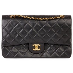 1993 Chanel Black Quilted Lambskin Vintage Medium Classic Double Flap Bag