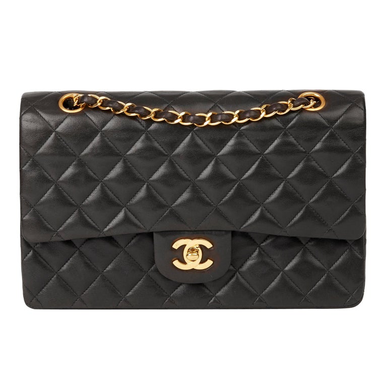 1993 Chanel Black Quilted Lambskin Vintage Medium Classic Double Flap Bag  at 1stDibs