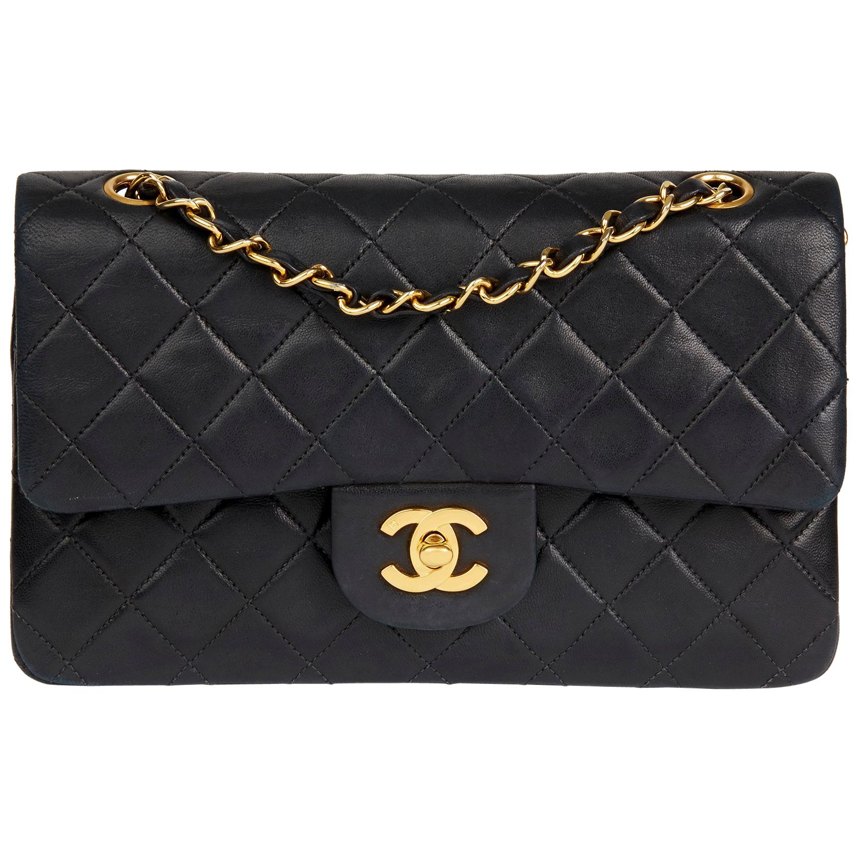 1993 Chanel Black Quilted Lambskin Vintage Small Classic Double Flap Bag