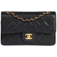 1993 Chanel Black Quilted Lambskin Vintage Small Classic Double Flap Bag