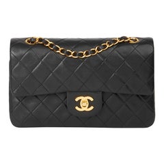 1993 Chanel Black Quilted Lambskin Vintage Small Classic Double Flap Bag 
