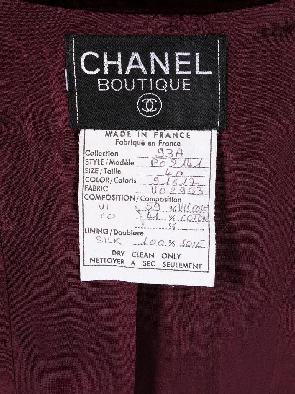Black 1993 Chanel Bordeaux Velvet Jacket