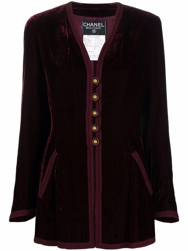 1993 Chanel Bordeaux Velvet Jacket For Sale at 1stDibs