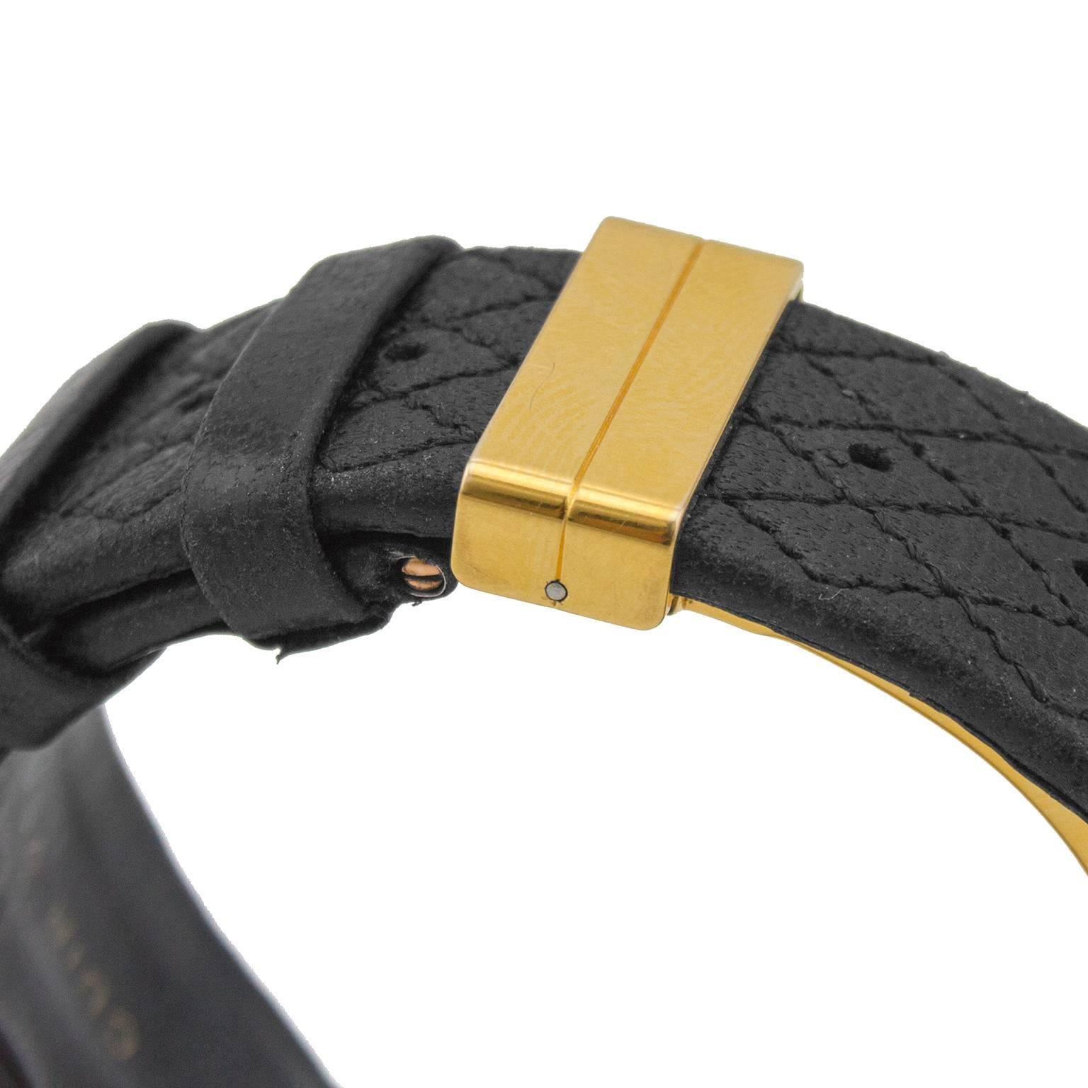 Women's 1993 Chanel Matelassé 18 Karat Yellow Gold and Black Leather Quartz Wrist Watch 